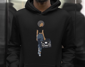 Retro Boombox Girl Classic Hoodie, Music Lovers