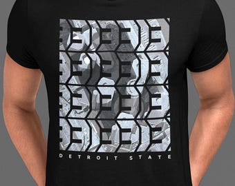 Detroit State T-Shirt, 313 Area Code Aerial City View Graphic T Shirt