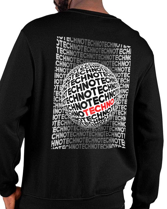 Abstract Techno Crewneck Sweatshirt – 3D Graphic EDM Festival Design Front/Back