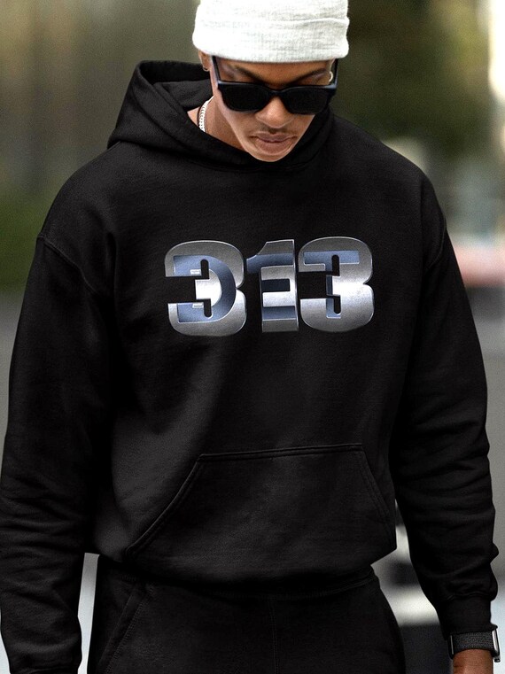 313 Detroit Area Code Heavyweight Hoodie, Minimalist Industrial Native Essential