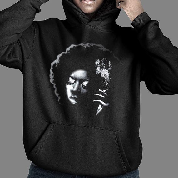 Afro Woman Smoking, Retro Vintage Girl Hoodie