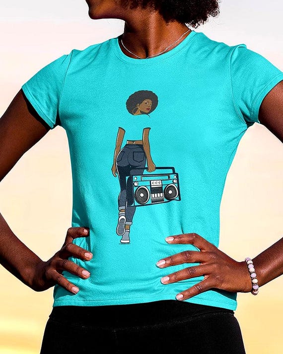 Retro Boombox Girl Classic Music Womens T-Shirt