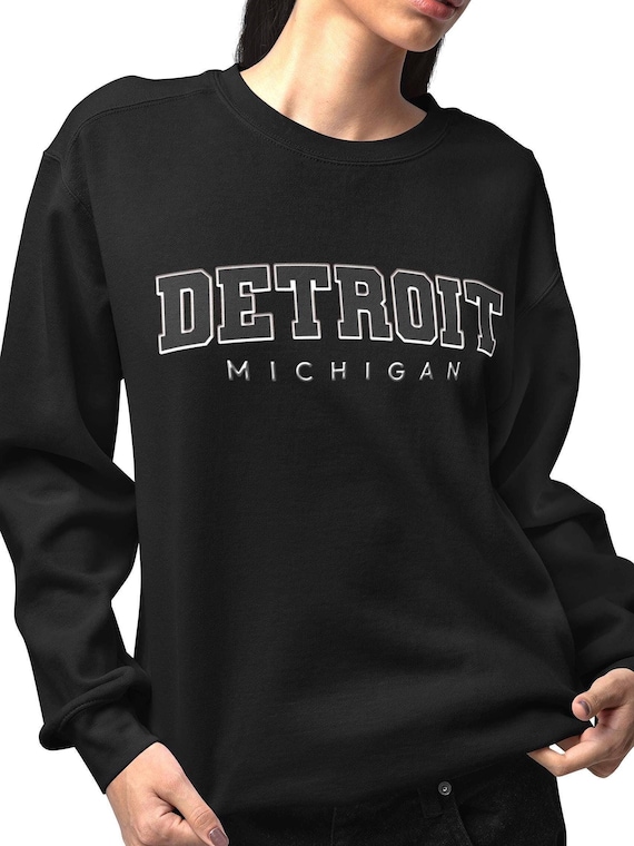 Detroit Michigan Sport Crewneck Sweatshirt, Classic Block Letter Graphic Pullover