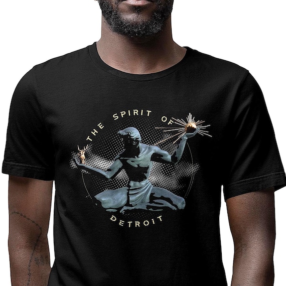 The Spirit of Detroit Statue T-Shirt, Retro Motor City Monument Graphic Print Tee