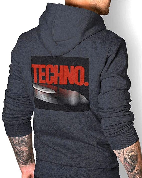 Vinyl Record Techno Hoodie – DJ Techno EDM Festival Design Front/Back