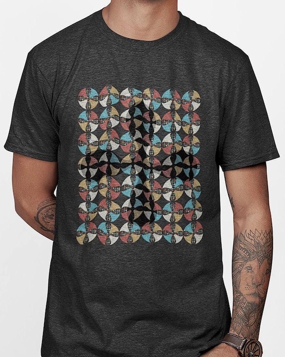 Abstract Geometric Tabono T-Shirt, Optical Illusion Adinkra Pattern Graphic Tee