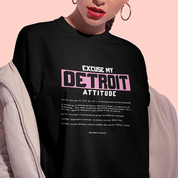 Excuse My Detroit Attitude T-Shirt, Classic Retro Dictionary Graphic Shirt Pink