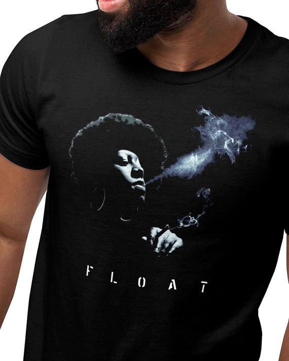 FLOAT Graphic T-Shirt, Exhaling Smoke Afro Portrait Tee, Dark Indie Streetwear Art