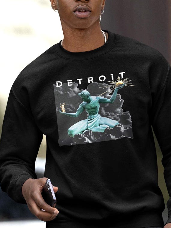Spirit of Detroit Statue Graphic Sweatshirt, Motor City Artwear Streetwear Apparel