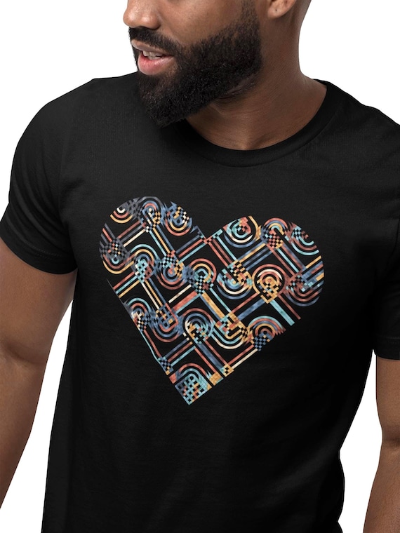 Unisex Heart Mosaic T Shirt, Summer Retro Vintage