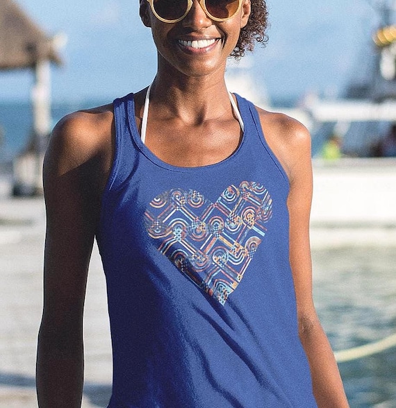 Unisex Heart Mosaic Tank Top, Summer Retro Vintage