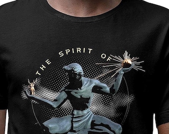 The Spirit of Detroit Statue T-Shirt, Retro Motor City Monument Graphic Print Tee