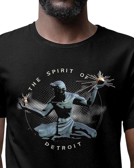 The Spirit of Detroit Statue T-Shirt, Retro Motor City Monument Graphic Print Tee
