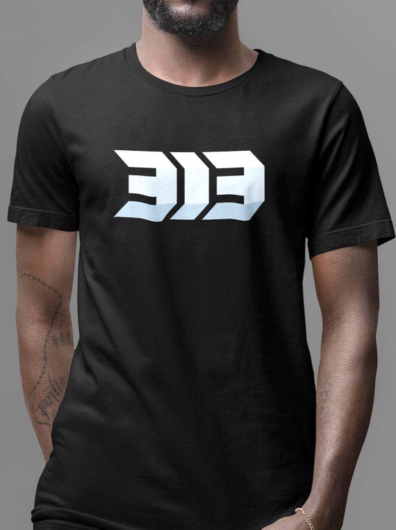 313 Detroit Area Code Graphic Tee, Minimalist Industrial Native Essential