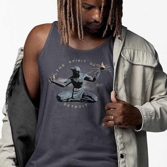 Spirit of Detroit Tank Top, Motor City Monument Graphic, Retro Artwear