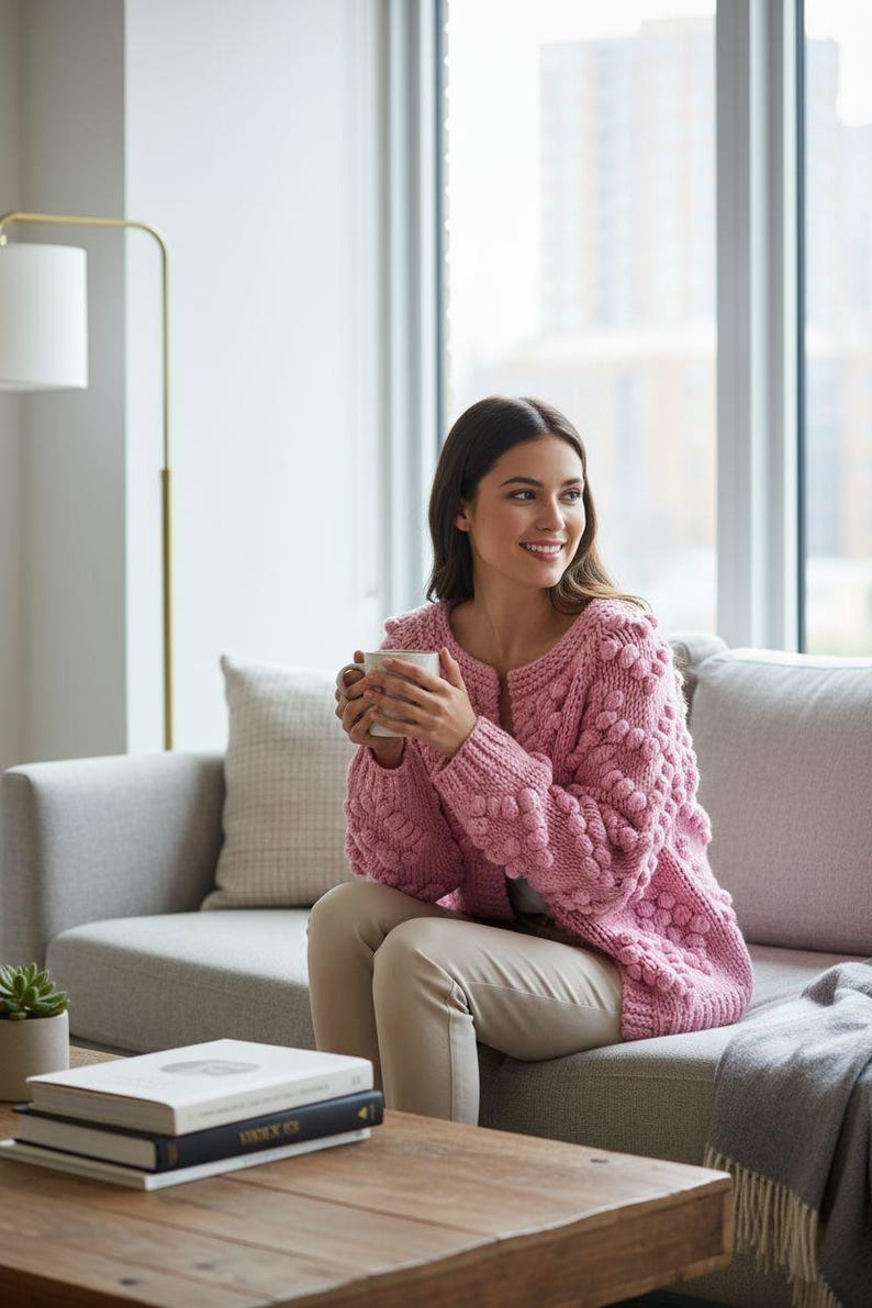 Jetsetter Popcorn Knit Cardigan In Rose Curves main image 1