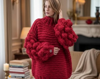 Maglione oversize con maniche a palloncino, virale su TikTok, maglione invernale caldo e accogliente fatto a mano, regalo per lei
