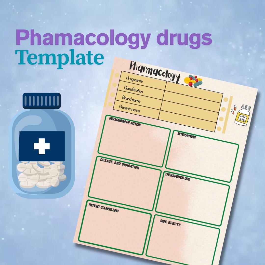 Pharmacology Drug Study Template | Editable Med Chart for Nursing ...