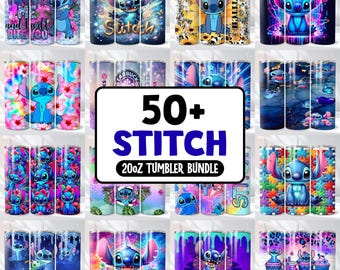 Stitch Tumbler Wrap PNG Bundle, 3D Cartoon Design (Digital Download)