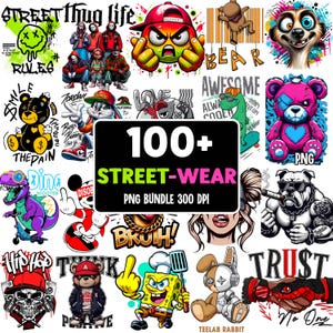Plus de 100 modèles de t-shirts streetwear au format PNG : urbain, floral, motard (téléchargement numérique)