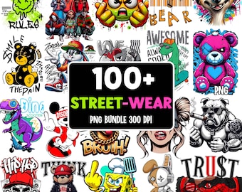 100+ Streetwear T-Shirt Designs PNG Bundle: Urban, Floral, Biker (Digital Download)