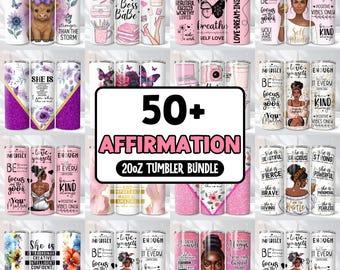Affirmation Tumbler Wrap Bundle, Positive Quotes, 20oz Sublimation Designs (PNG Digital Download)