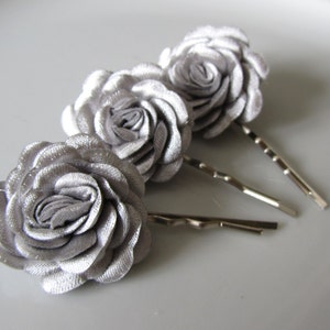 Rose hair pins, Grey flower hair pins, Handmade gift