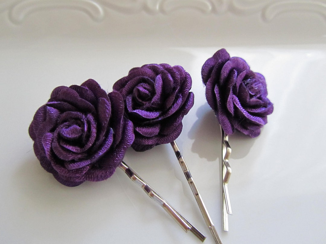 Purple Hair Flowers Bridal Hair Flowers Bridesmaids Hair Flowers 3 Pcs