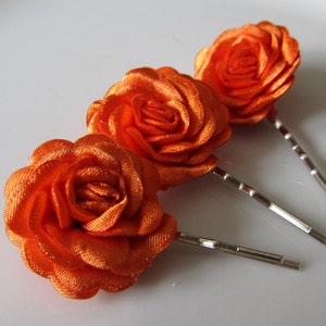 Orange hair pins,  Bridal hair flower, Wedding flower, handmade Gift