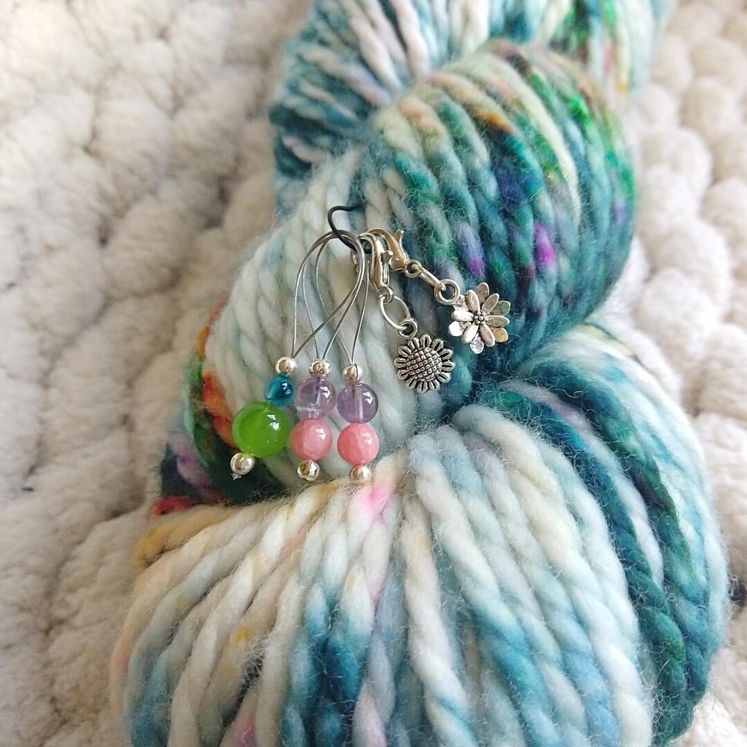 Stitch Marker Set, Natural Gemstones, Charms, Loop Stitch Markers
