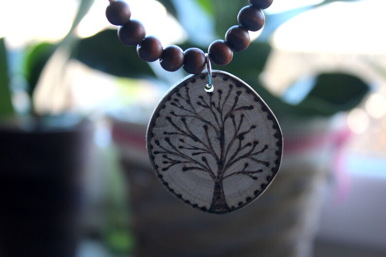 handmade tree of life necklace wood burning nature lovers Wood slice