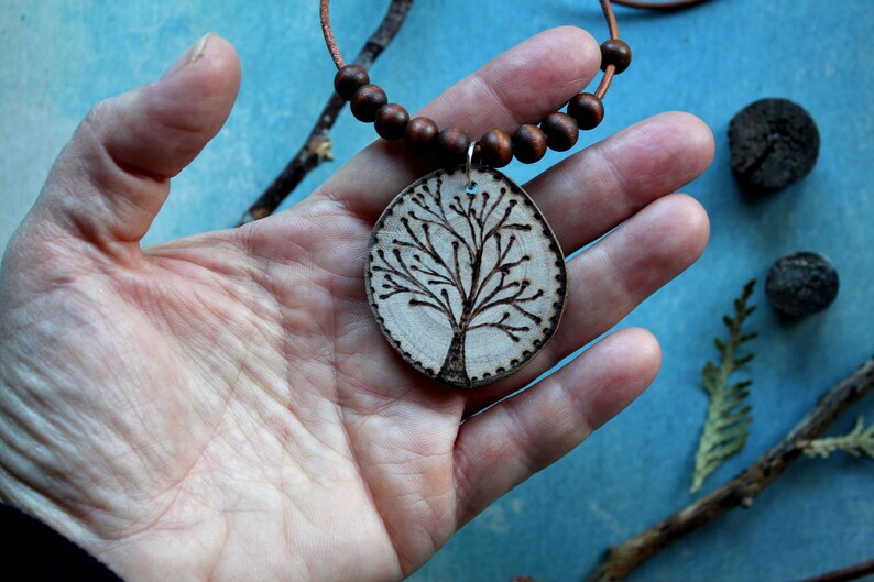handmade tree of life necklace wood burning nature lovers Wood slice