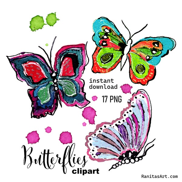 INSTANT DOWNLOAD / Schmetterlinge / Clipart /  17 PNG /  watercolor / Butterflies