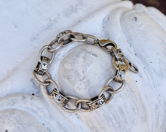 Vintage Large Link Bracelet - Oxidized Pewter