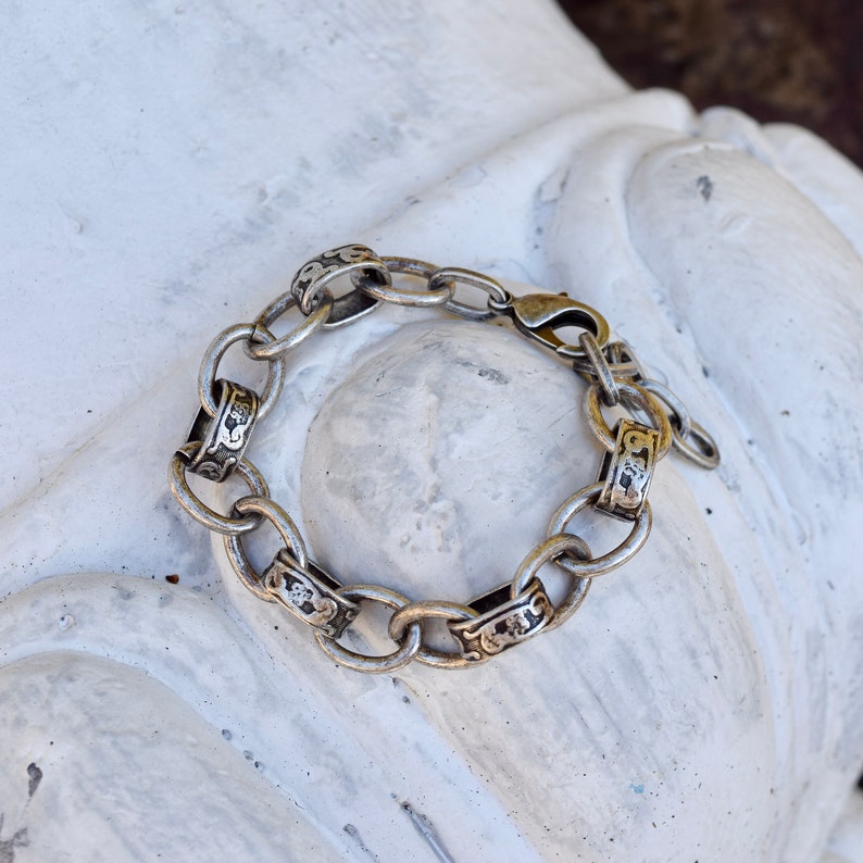 Vintage Large Link Bracelet Oxidized Pewter image 1