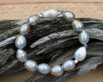 Brushed Sterling & Fresh Water Pearl Bracelet