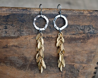 Hammered Sterling Silve Ring & Matte Gold Leaf Earrings