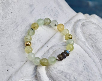 Faceted Prehnite & Faceted Labradorite Bracelet