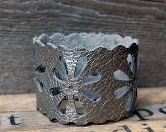 Antique Silver Leather Cuff Bracelet