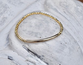 14k Gold Filled Bar & Hammered Bead Bracelet