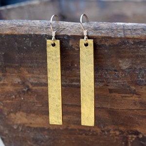Hammered Bar Earrings - Antiqued Gold