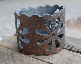 Antique Bronze Leather Cuff Bracelet