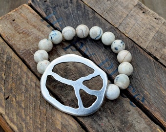 Pewter Peace Bracelet - African Opal