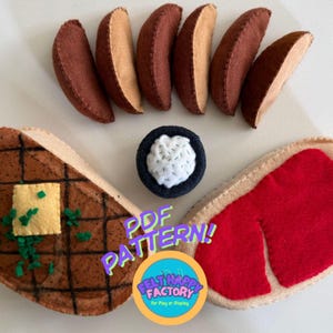 Patrón de costura para filete de costilla de fieltro y patatas gajo con salsa ranchera - Comida cosida a mano (Patrón PDF)