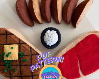 Felt Ribeye Steak & Potato Wedges with Ranch Dip Sewing Pattern - Hand-Sewn Food (PDF Pattern)