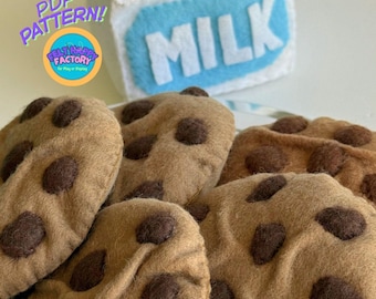 Felt Chunky Chocolate Chip Cookie & Milk Carton - Hand-Sewn Food (PDF Pattern)