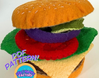Felt Cheeseburger & French Fry Sewing Pattern - Hand Sewn Food (PDF Pattern)