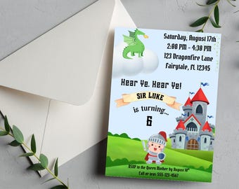 Knights and Dragons Birthday Invitation | Editable | Medieval Party Invite | Instant Download | Boys Birthday Printable