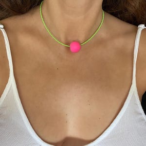 Green/pink Beaded choker with pink vibrant wood beads/summer vibe/gift for girls