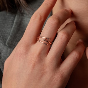 Minimalist Adjustable Wrap Ring | Dainty Futuristic Open Ring with Ball Detail  |Minimalist Adjustable Open Ring |  Simple Stacking Design